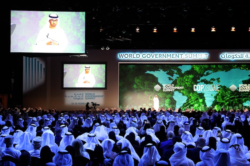 Dr Sultan Al Jaber, Minister of Industry and Advanced Technology, and Cop28 President-designate, speaks during a session titled The Road Map to Cop28: Prioritising Action. Pawan Singh / The National