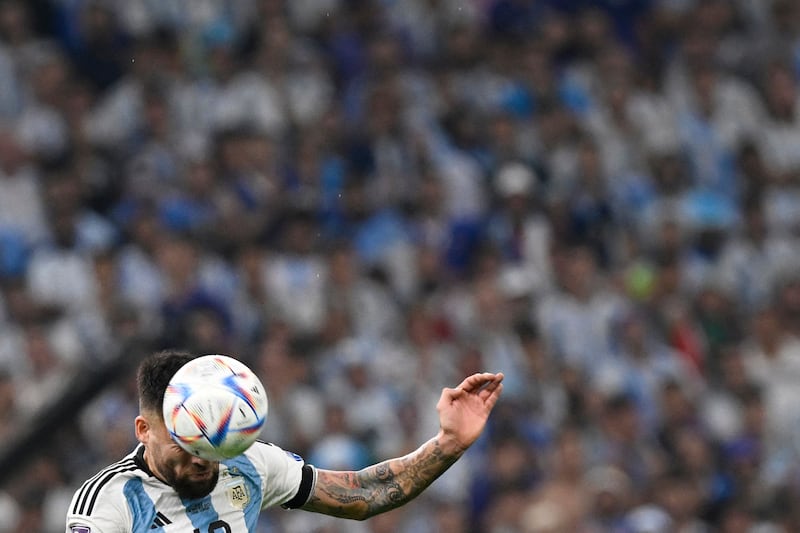 Argentina defender Nicolas Otamendi heads the ball. AFP