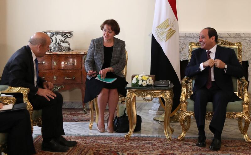 Egypt's President Abdelfattah al-Sisi receives French Foreign Minister Jean-Yves Le Drian at the presidential palace in the Capital Cairo. AFP