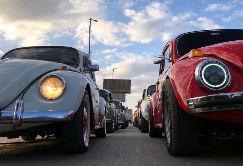 Egypt Beetle Club drivers form an orderly queue for their Cairo rally. Reuters