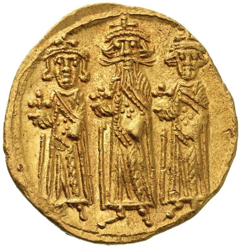 The first Islamic gold coinage: the solidus.Byzantine Solidus.226a) Umayyad Dynasty. Arab-Byzantine solidus ca AH 60-72 (679-691).Courtesy Numismatica Genevensis SAStory by Nick Leech.