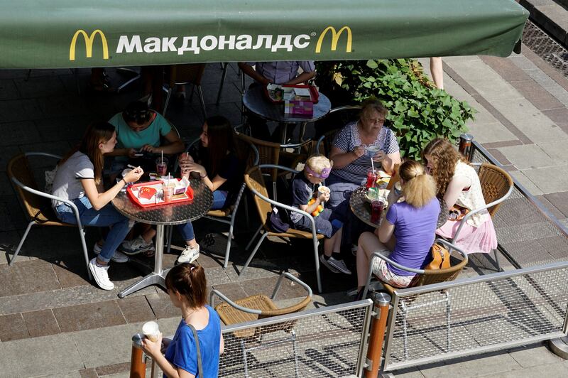 People eat at McDonald’s in central Moscow in 2016. Reuters