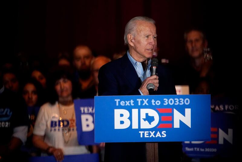 Democratic presidential candidate former Vice President Joe Biden speaks at a campaign event in Dallas, Texas. Reuters