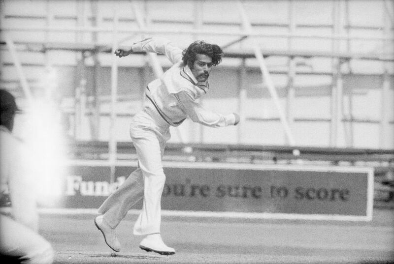 3rd May 1974:  Indian bowler Bhagwat Subramaniam Chandrasekhar in action.  (Photo by James Jackson/Evening Standard/Getty Images)