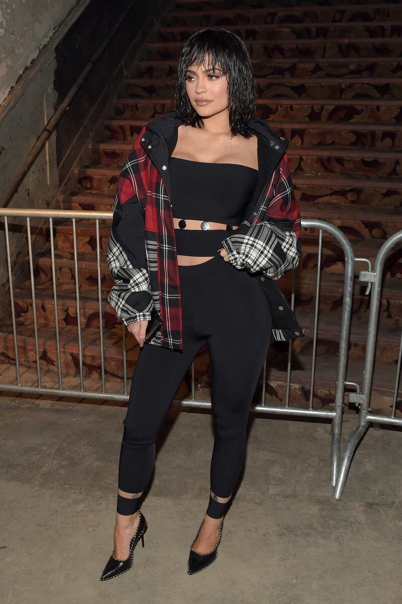 Kylie Jenner, in Alexander Wang for the label's spring/summer fashion show during New York Fashion Week on February 11, 2017.  AFP