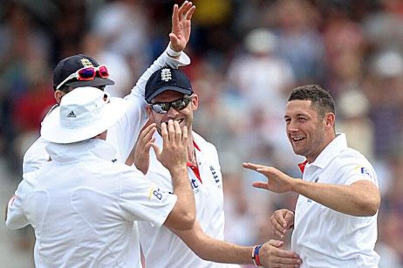 Tim Bresnan, right, took five wickets as India's demise was swift and dramatic.