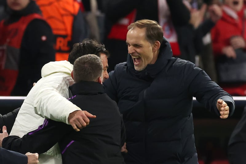 Bayern manager Thomas Tuchel celebrates the victory over Arsenal. Getty Images