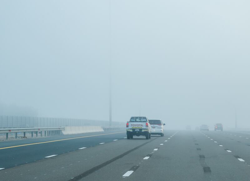 A foggy morning on the E11 highway in Abu Dhabi. Victor Besa / The National