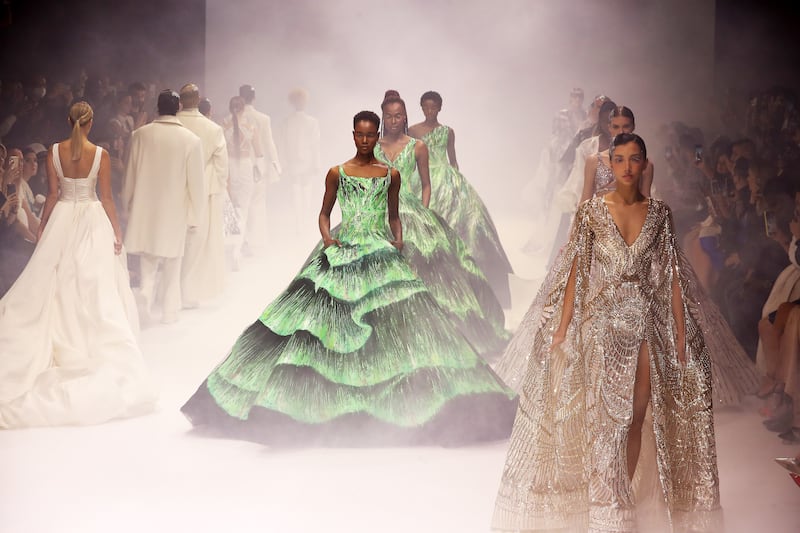 The closing looks during the Michael Cinco show during Arab Fashion Week 2022.