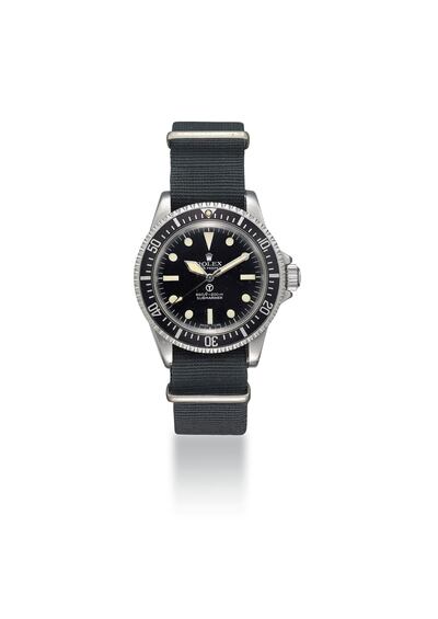 Lot 155 was a steel Submariner Milsub Rolex, c. 1977, that was made for the British Royal Navy and sold for $400,000, well beyond its reserve. Christie's