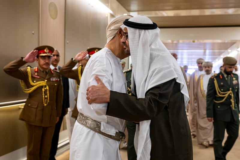 President Sheikh Mohamed bids farewell to Sultan Haitham of Oman, at the Presidential Airport in Abu Dhabi. All photos: UAE Presidential Court