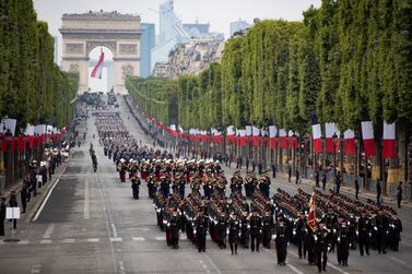 Troops march during the July 14 Bastille Day military parade along the Champs-Elysees avenue in Paris. EPA