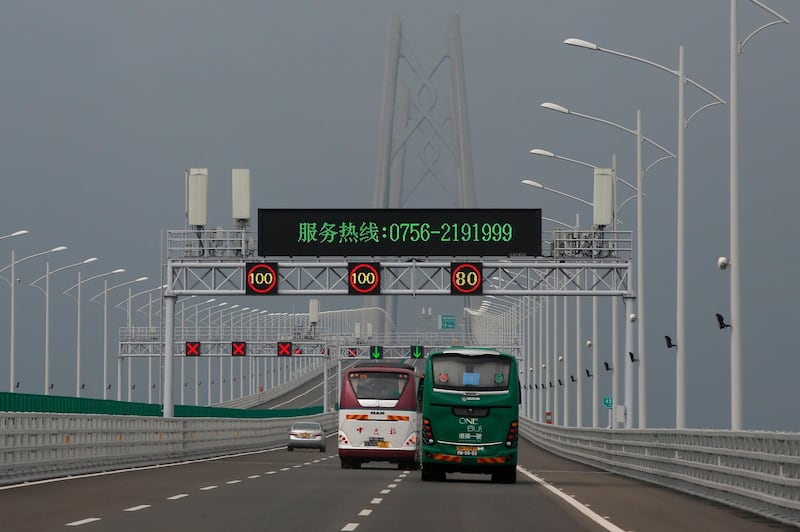 Vehicles drive on the China-Zhuhai-Macau-Hong Kong Bridge. AP Photo