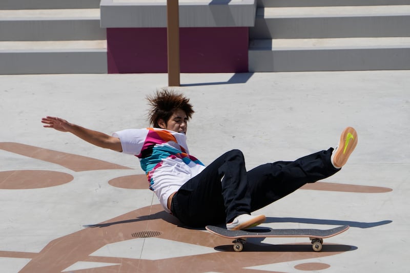Yuto Horigome tumbles during the competition.