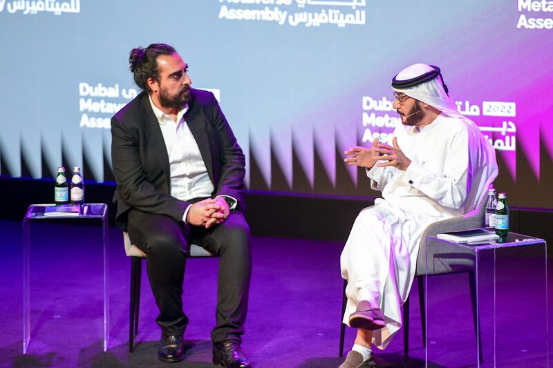 From left, Mustafa Alrawi of 'The National' speaks to Adel Al Redha, CEO of Emirates about 'Opportunities in Aviation'.
