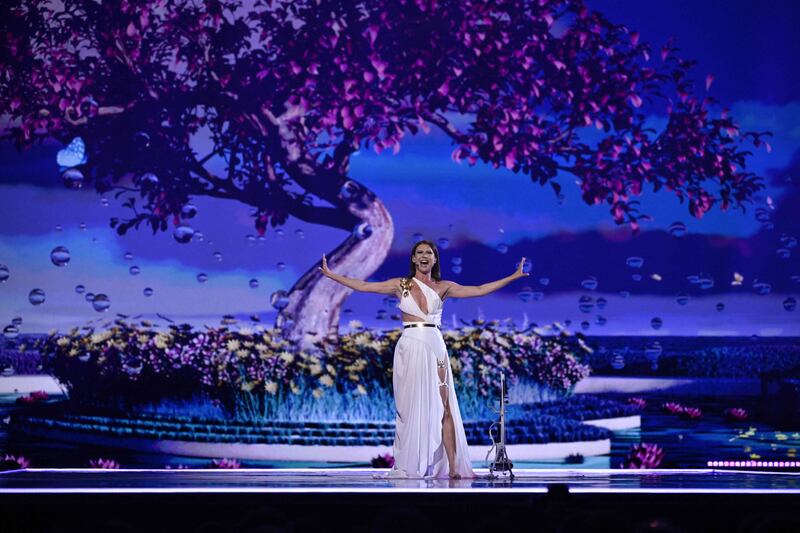 Natalia Barbu, representing Moldova, performs her song 'In the Middle' during the first semi-final. AFP