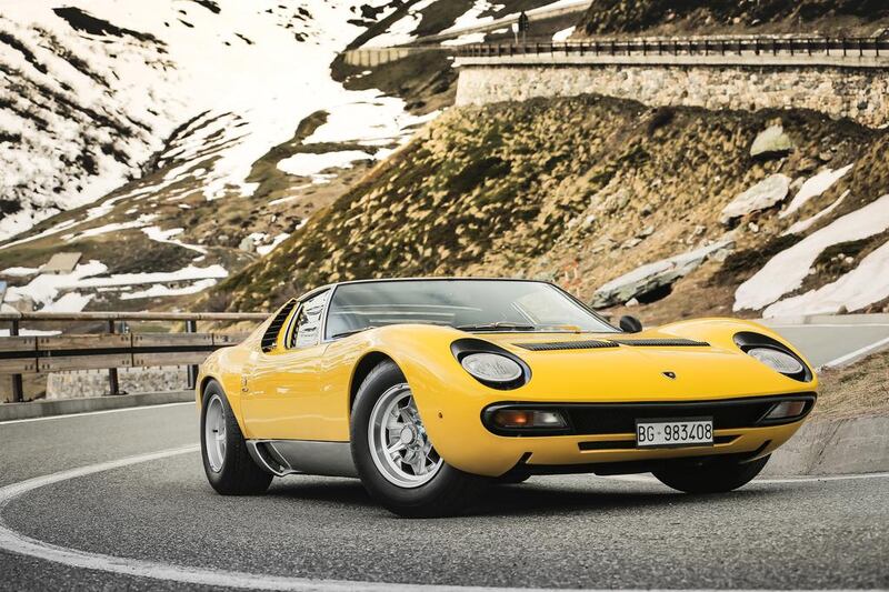 Our writer puts a Lamborghini Miura SV through its paces in the Italian Alps. The iconic supercar’s fame was cemented by the 1969 movie The Italian Job. Courtesy Automobili Lamborghini