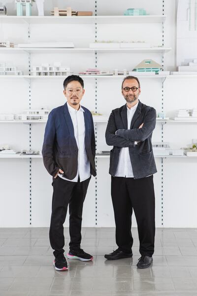 Kenichi Teramoto and Wael Al Awar, the curators of Wetland. National Pavilion UAE 