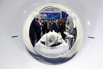 An Aquilion One CT scan machine on display at Arab Health 2024. Pawan Singh / The National