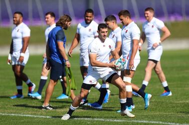 TOKYO, JAPAN - NOVEMBER 01: England player Jonny May in action during England captains run ahead of the 2019 Rugby World Cup Final at Fuchu Asahi Football Park on November 01, 2019 in Tokyo, Japan. (Photo by Stu Forster/Getty Images)