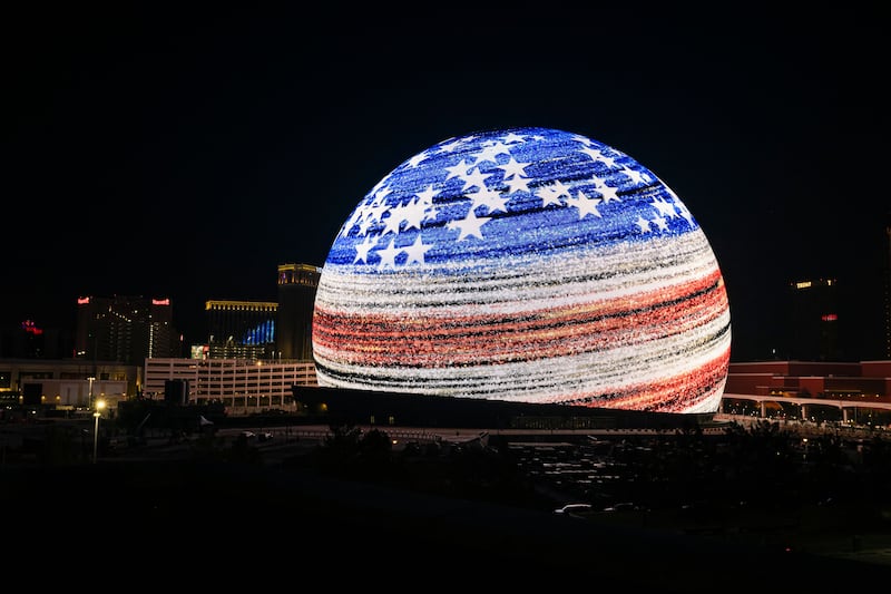 The Sphere lights up for the first time in celebration of the Fourth of July in America. AFP 