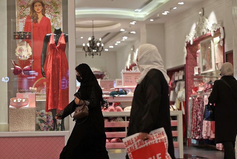 Shops in Saudi Arabia were on Tuesday bedecked in red for Valentine’s Day. AFP