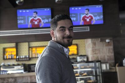 Palestinian Jordanian Mohammed Shakhir,23, the manager of the Jasmine Cafe that played on large screens  Palestine play Jordan in the Asia Cup 2018 held in Abu Dhabi in the West Bank City of Nablus on January 15,2018. The game was a tie 0-0 .(Photo by Heidi Levine for The National).