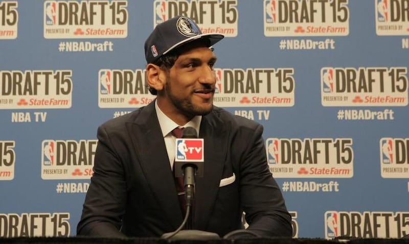Satnam Singh Bhamara addresses the media after being drafted by the Dallas Mavericks. Photo: Twitter @NBA

