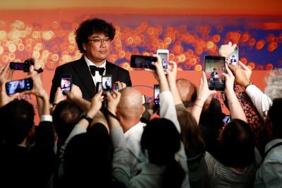 CANNES, FRANCE - MAY 25: Director Bong Joon-Ho, winner of the Palme d'Or award for his film "Parasite" speaks at the Closing Ceremony Press Conference during the 72nd annual Cannes Film Festival on May 25, 2019 in Cannes, France. (Photo by John Phillips/Getty Images)