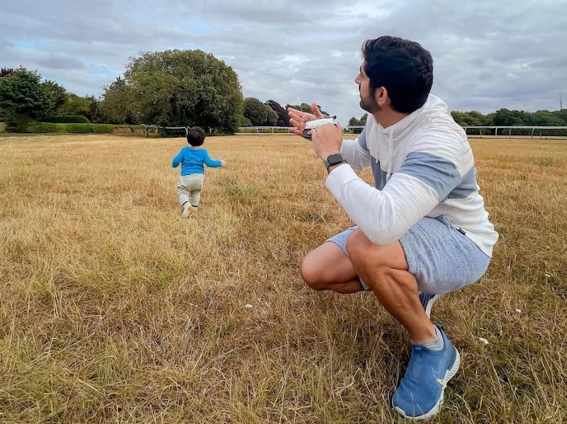 Sheikh Hamdan shared this picture of himself and his young son, Sheikh Rashid. Photo: Sheikh Hamdan / Instagram