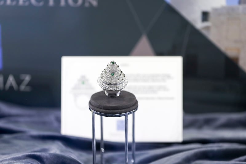 This ring is inspired by the shape of Al Jahili Fort in Al Ain and is part of the unique UAE 50 Collection by designer Tariq Riaz