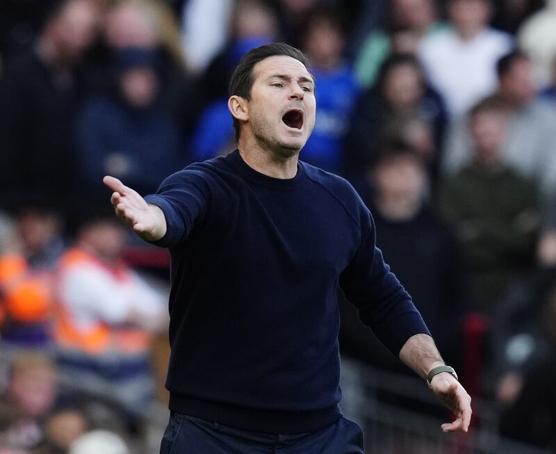 Everton's manager Frank Lampard reacts during the match against Liverpool. EPA
