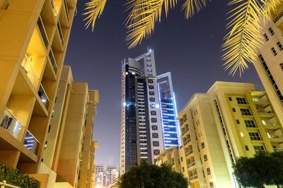 DUBAI, UNITED ARAB EMIRATES. 07 MAY 2019. Residents of the Greens in Dubai that are having restless nights due to a newly erected buildngs overpoweringly strong strobe warning lights illuminating the are at night. (Photo: Antonie Robertson/The National) Journalist: Patrick Ryan. Section: National.