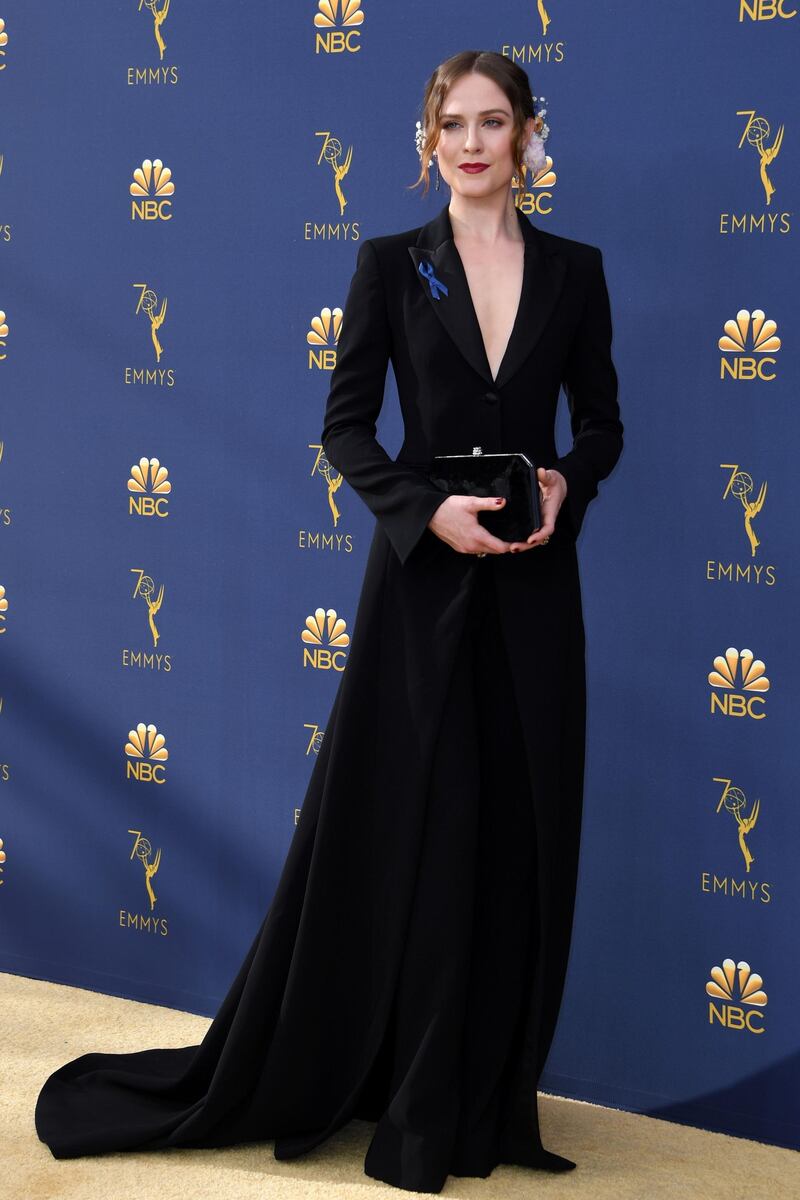 Evan Rachel Wood is striking in Altuzarra - the flowers in her hair adding a dose of whimsy. Photo / AFP