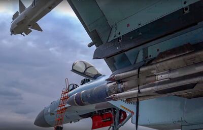 A Russian Su-27 fighter aircraft is pictured in Russia earlier this month during a Russian military operation in support of Donbas. EPA