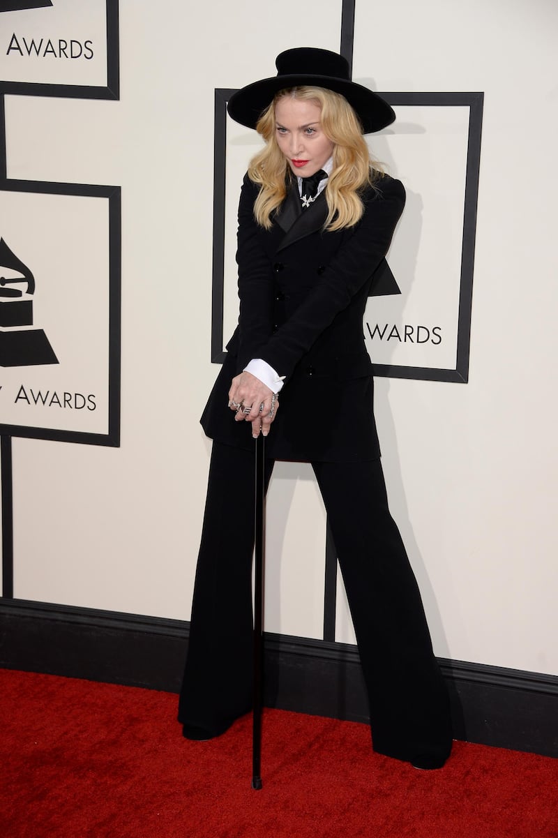 epa04043629 US singer and actress Madonna arrives for the 56th annual Grammy Awards held at the Staples Center in Los Angeles, California, USA, 26 January 2014.  EPA/MICHAEL NELSON