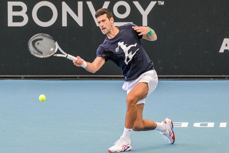 Novak Djokovic hits a forehand during a training session ahead of the Adelaide International. AFP