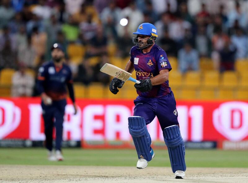 Abu Dhabi, United Arab Emirates - November 24, 2019: Gladiators' Asif Khan bats during the final between the Deccan Gladiators and the Maratha Arabians in the Abu Dhabi T10 league. Sunday, November 24th, 2017 at Zayed Cricket Stadium, Abu Dhabi. Chris Whiteoak / The National