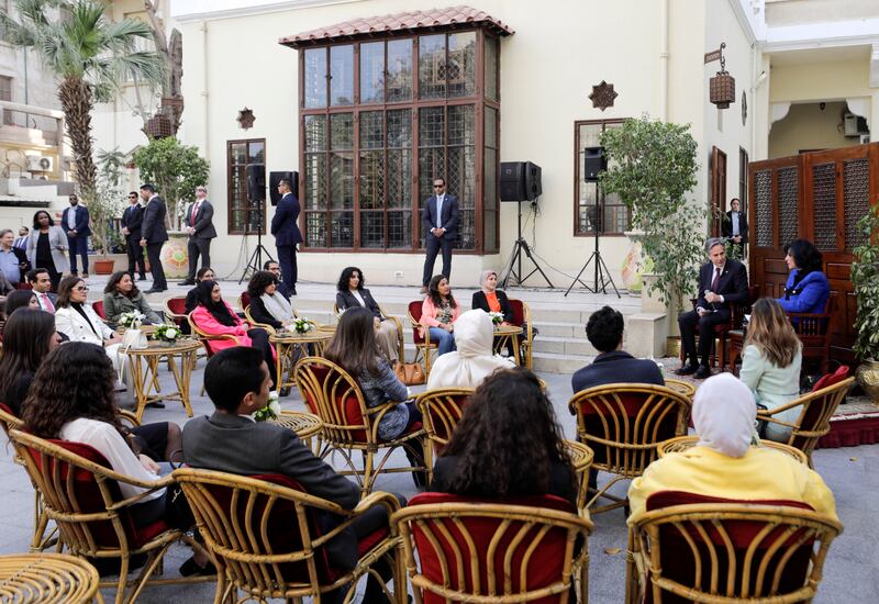 The Secretary of State visits the American University in Cairo. AP