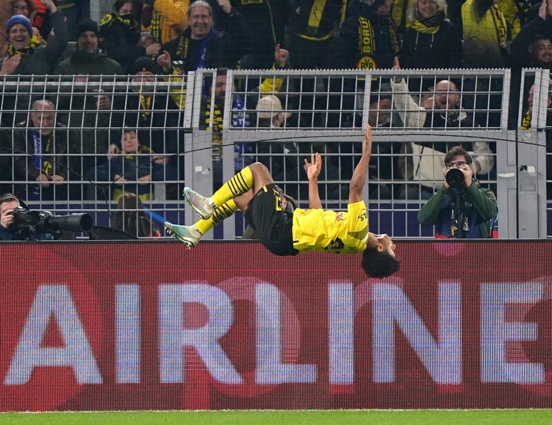 Dortmund's Karim Adeyemi celebrates scoring. PA