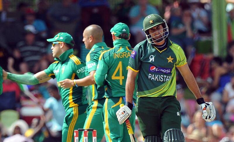 Former Pakistan opening batsman Nasir Jamshed, right, has been given a 10-year ban from cricket. AFP
