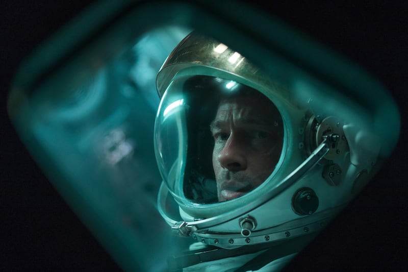 This image released by 20th Century Fox shows Brad Pitt in a scene from "Ad Astra," in theaters on Sept. 20. (Francois Duhamel/20th Century Fox via AP)