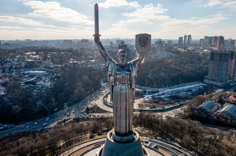 The Motherland Monument in Kiev, Ukraine. The country is on high alert for the possibility of an invasion by its neighbour Russia. AP