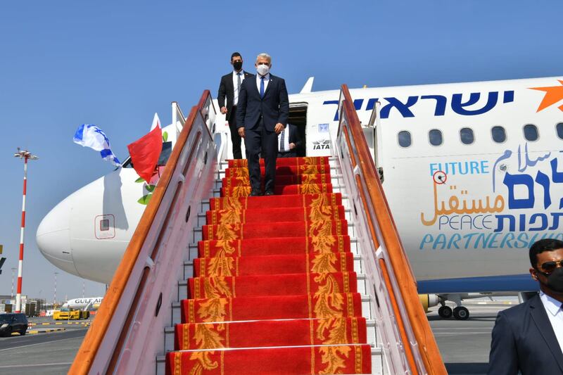 Israel's Foreign Minister Yair Lapid arrives in Bahrain. twitter