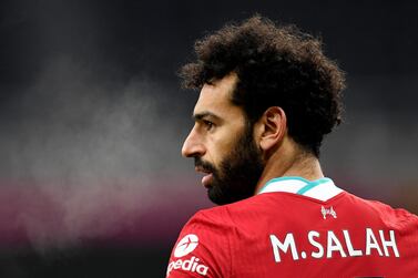 NEWCASTLE UPON TYNE, ENGLAND - DECEMBER 30: Mohamed Salah of Liverpool looks on during the Premier League match between Newcastle United and Liverpool at St. James' Park on December 30, 2020 in Newcastle upon Tyne, England. The match will be played without fans, behind closed doors as a Covid-19 precaution. (Photo by Peter Powell - Pool/Getty Images)