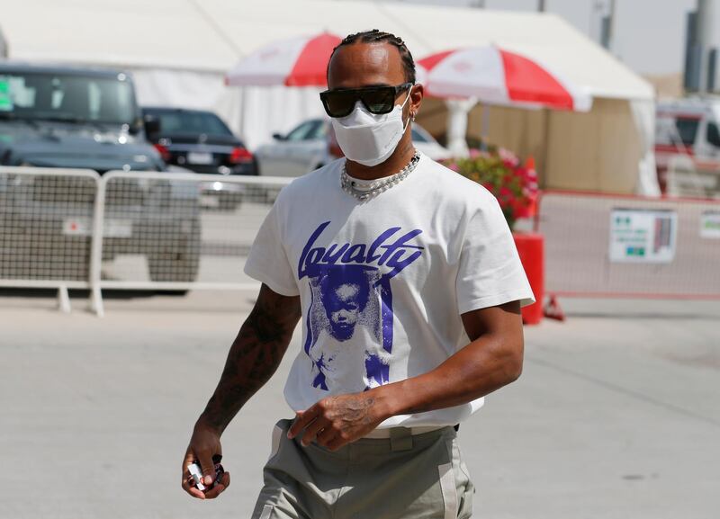 Mercedes' Lewis Hamilton arrives at the Sakhir circuit for practice ahead of the Bahrain Grand Prix on Friday. Reuters