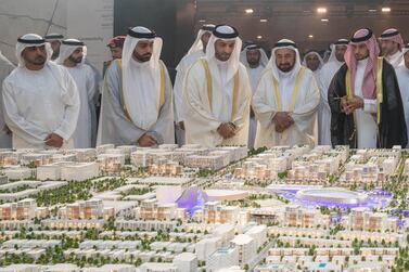 Sheikh Dr Sultan bin Muhammad Al Qasimi witnesses the launch of Aljada in Sharjah in 2017. Developer Arada secured Dh1bn of bank financing this week to aid its construction. WAM