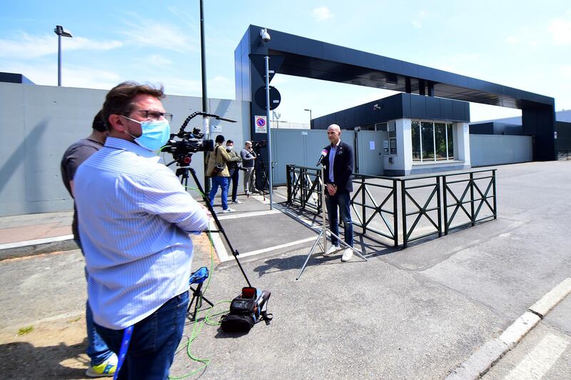 Media outside the Juventus Training Centre after Italy allowed Serie A teams to start training individually. Reuters