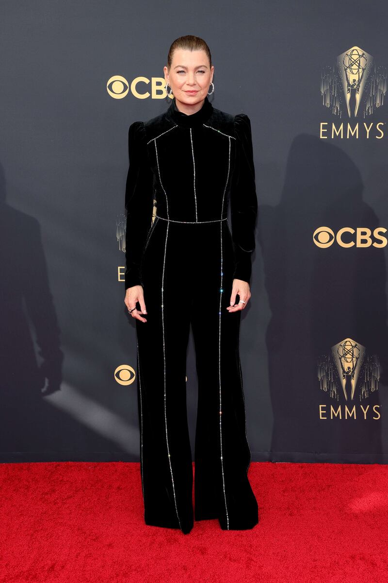 Ellen Pompeo wears Elie Saab to the 73rd Primetime Emmy Awards. AFP