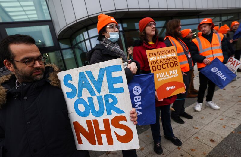 Junior doctors strike on a picket line outside the Queen Elizabeth Hospital in Birmingham. Bloomberg